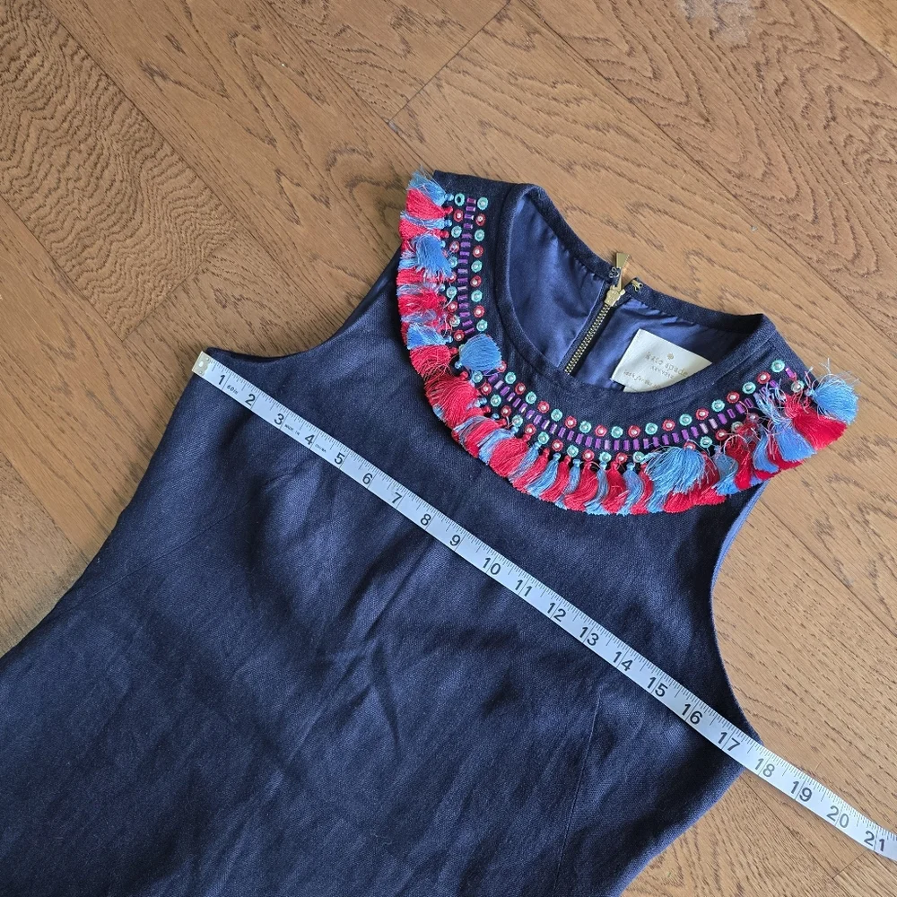 Kate Spade Dress Linen Blend Navy Blue  Fringe Size 6